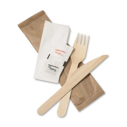 Wooden Cutlery Set (Knife, Fork, Salt & Pepper, 2Ply Napkin) 1x250pcs