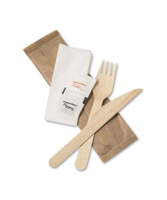 Wooden Cutlery Set (Knife, Fork, Salt & Pepper, 2Ply Napkin) 1x250pcs