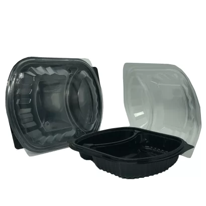 PP BLACK 2 Compartment Meal Box With Lids 1x250pcs