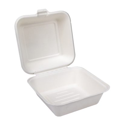 Bagasse BHB6 White Clamshell Burger Box (N6) 1x400