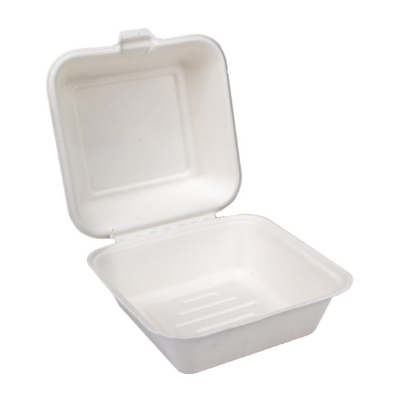 Bagasse BHB6 White Clamshell Burger Box (N6) 1x400